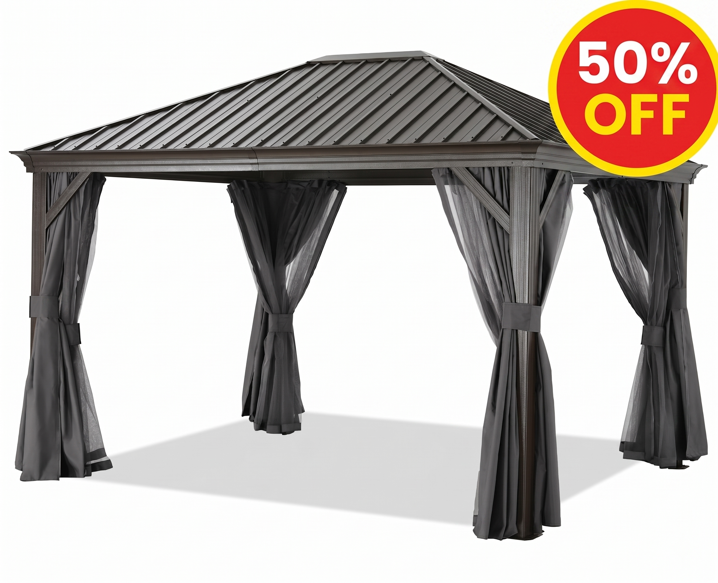 ABCCANOPY Outdoor Hardtop Metal Permanent Gazebo with Netting & Curtain 10x10