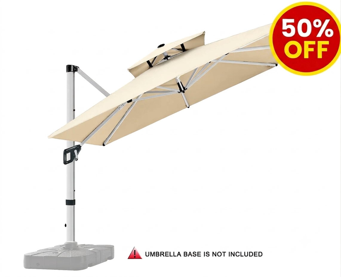 ABCCANOPY Cantilever Patio Umbrella Double Top with 360° Rotation Beige / 9FT