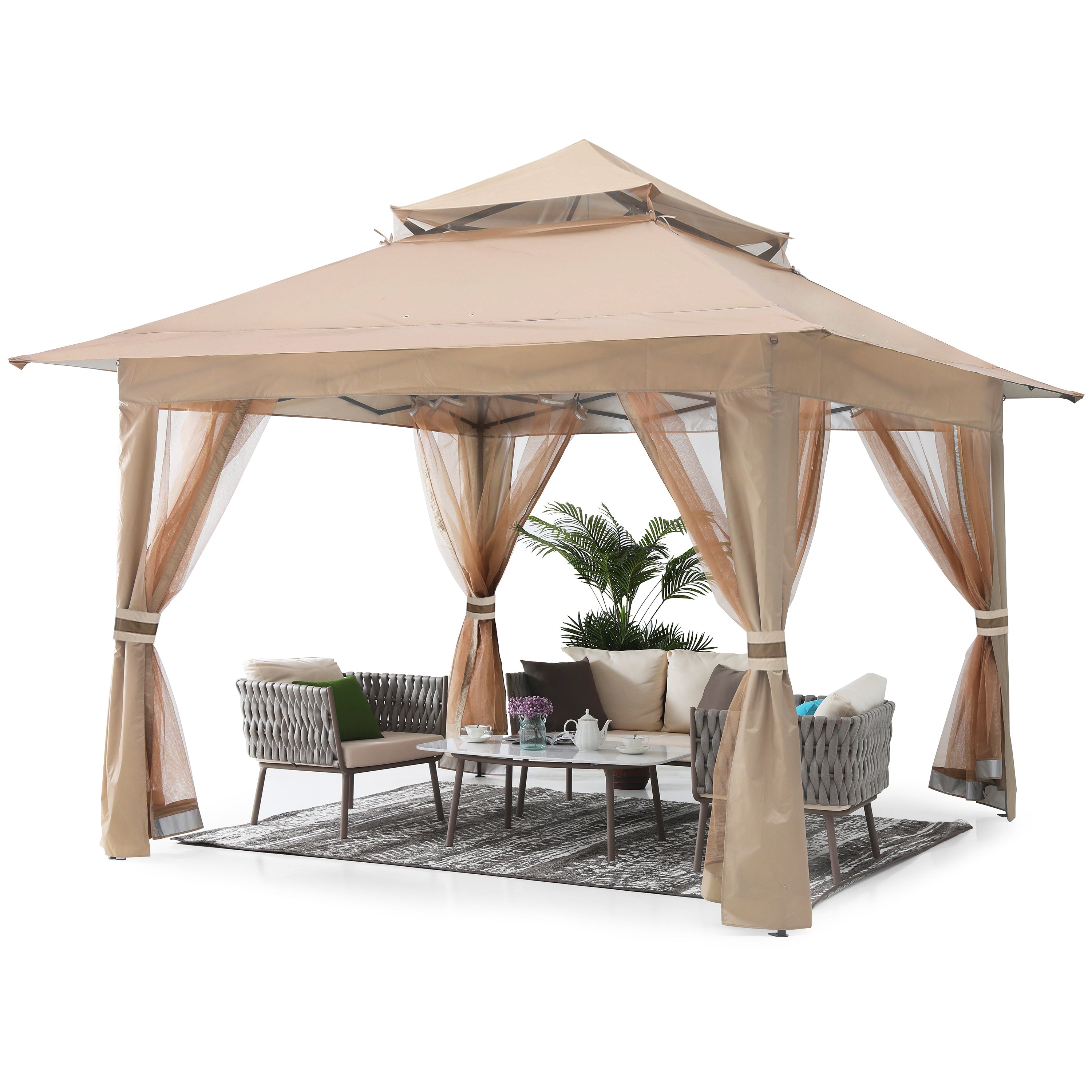 ABCCANOPY Outdoor Double Soft-Top 11x11/13x13 Pop Up Patio Gazebo with Mosquito Netting