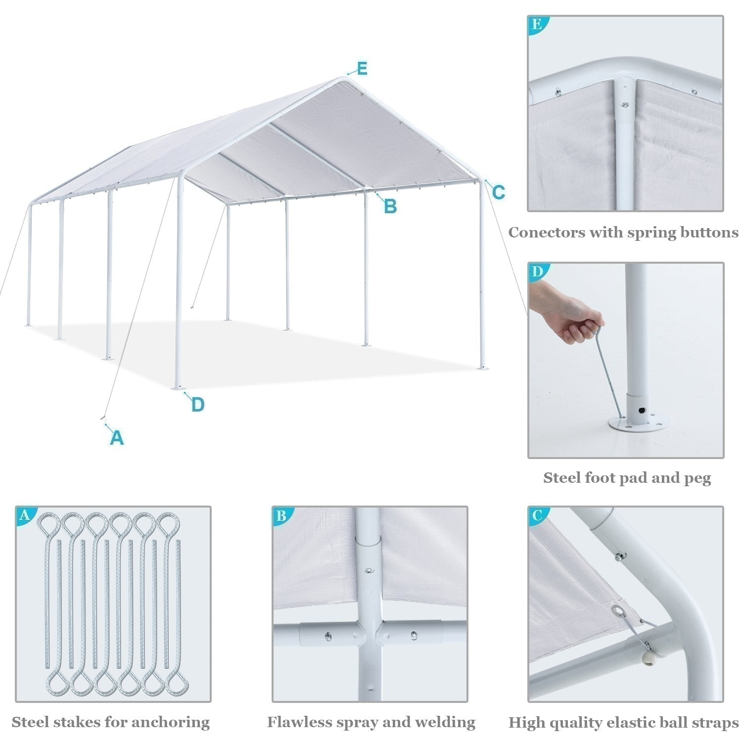 10x20 FT Carport Garage Car Boat Shelter Party Tent - ABC-CANOPY