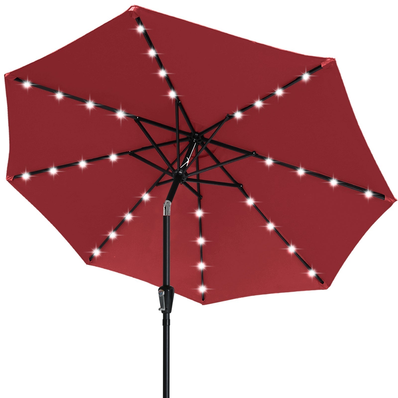 Outdoor Durable Solar 32 LED Lighted Patio Umbrella with Tilt and Crank