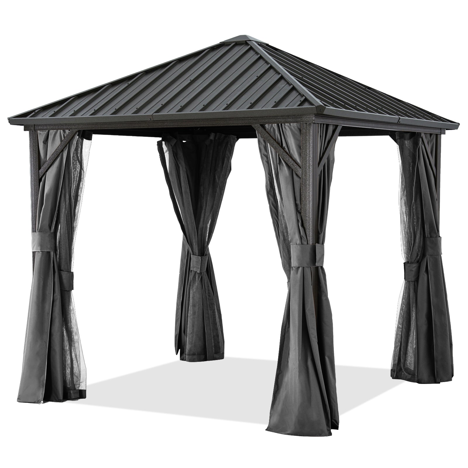 ABCCANOPY Outdoor Hardtop Metal Permanent Gazebo with Netting & Curtain 10x10