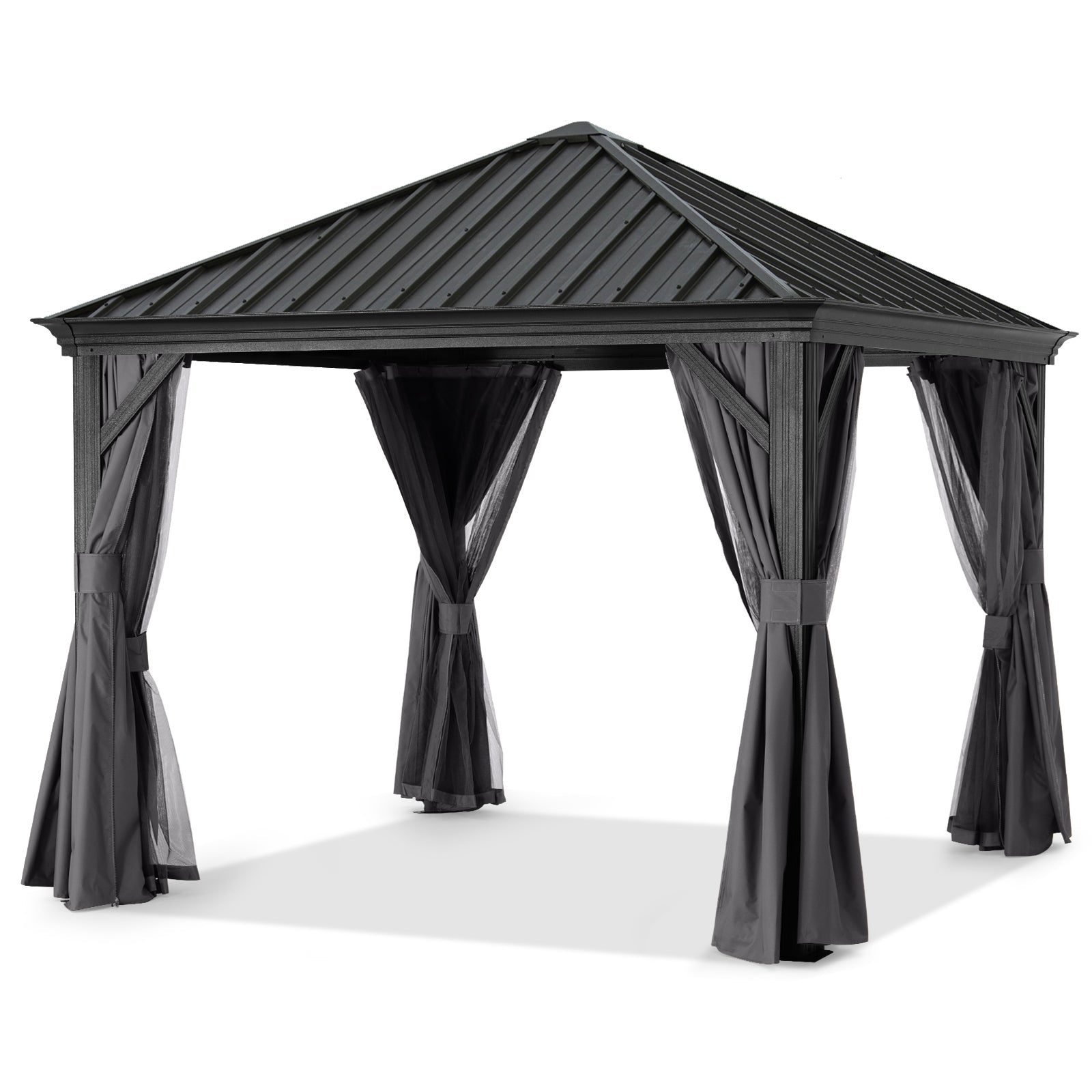 ABCCANOPY Outdoor Hardtop Metal Permanent Gazebo with Netting & Curtain 10x10