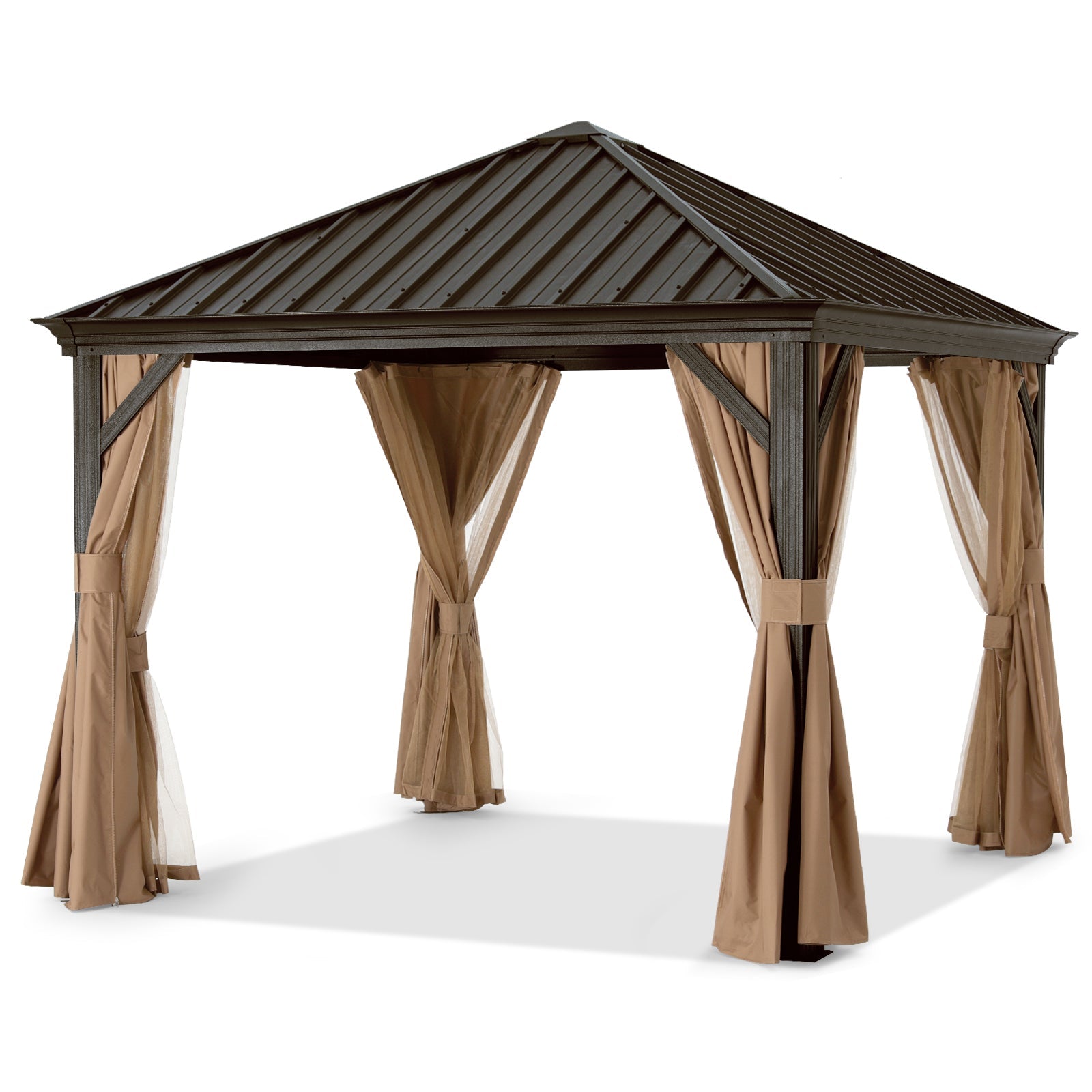 ABCCANOPY Outdoor Hardtop Metal Permanent Gazebo with Netting & Curtain 10x10