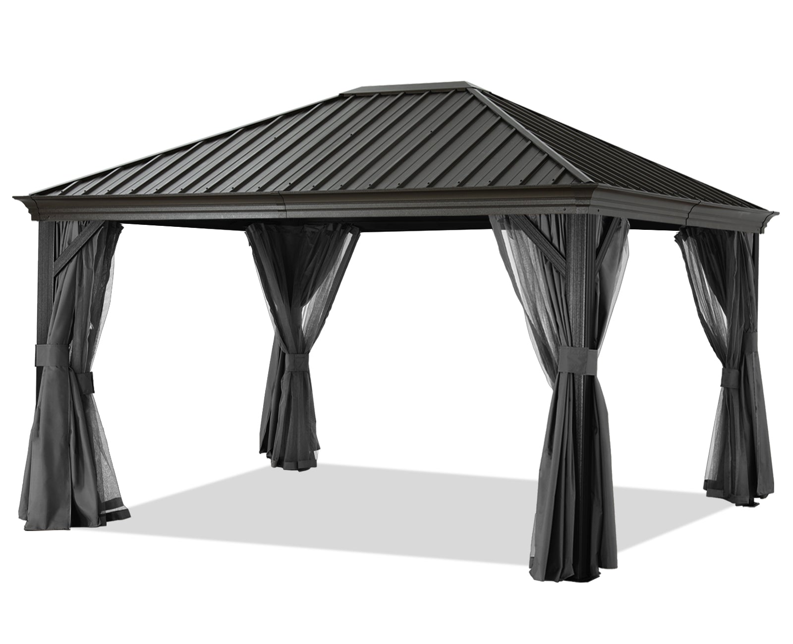 ABCCANOPY Outdoor Hardtop Metal Permanent Gazebo with Netting & Curtain 10x10