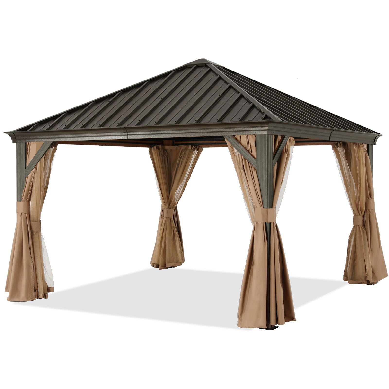 ABCCANOPY Outdoor Hardtop Metal Permanent Gazebo with Netting & Curtain 10x10