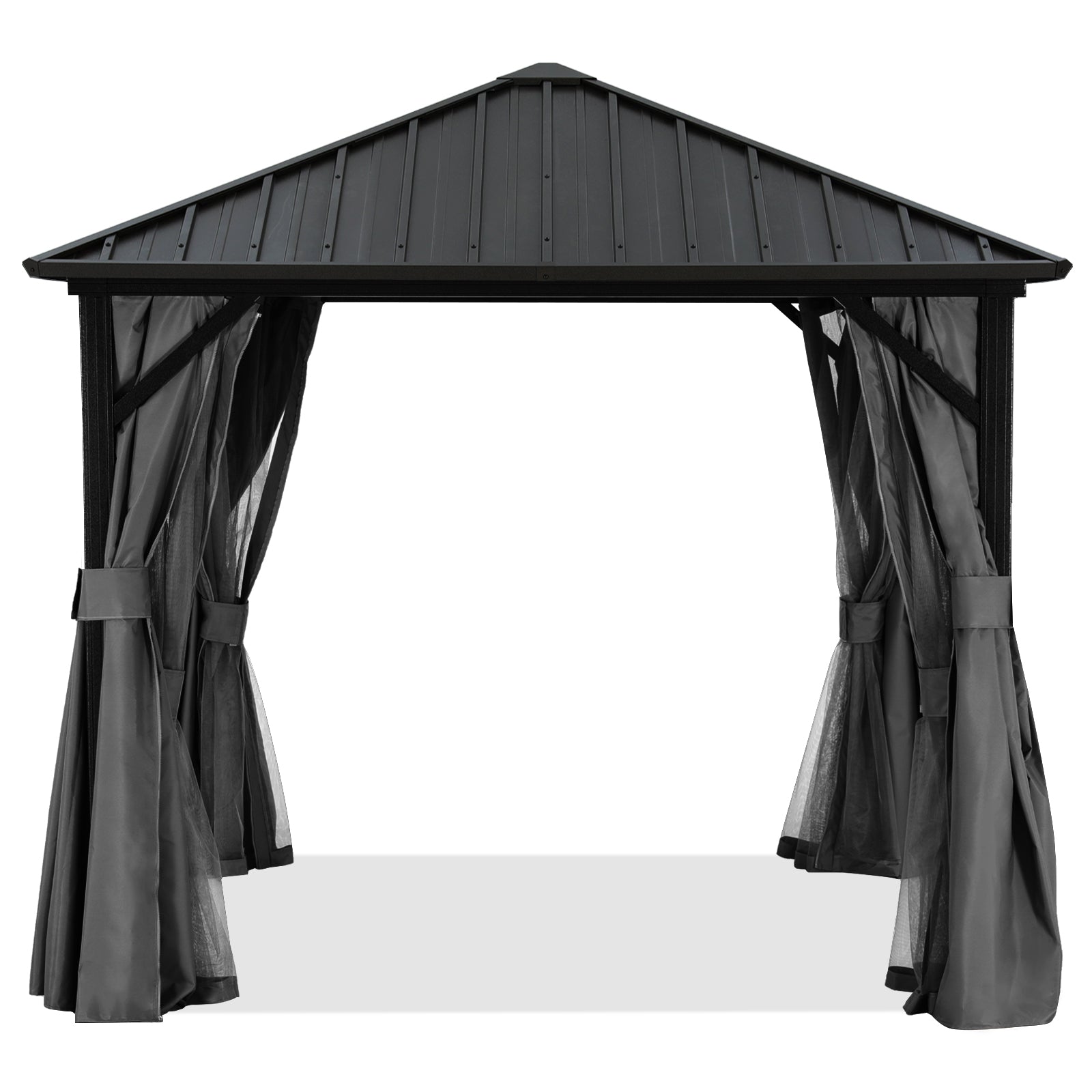 ABCCANOPY Outdoor Hardtop Metal Permanent Gazebo with Netting & Curtain 10x10