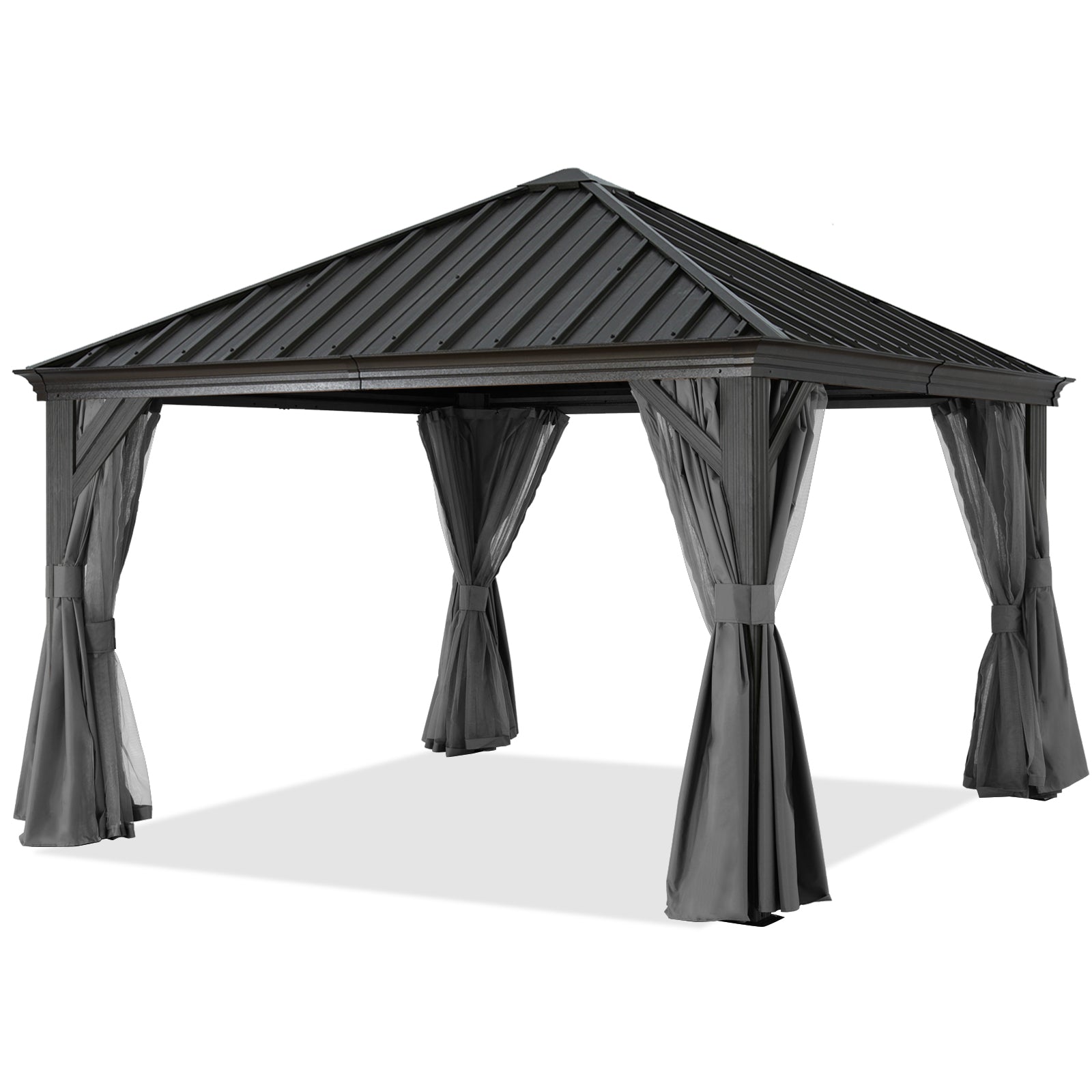 ABCCANOPY Outdoor Hardtop Metal Permanent Gazebo with Netting & Curtain 10x10