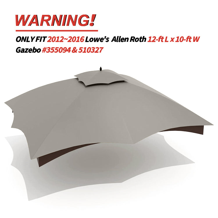 ABCCANOPY Riplock Gazebo Replacement Top for Lowe's Allen Roth #GF-12S004B-1, Brown