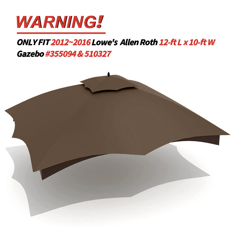 ABCCANOPY Riplock Gazebo Replacement Top for Lowe's Allen Roth #GF-12S004B-1, Brown