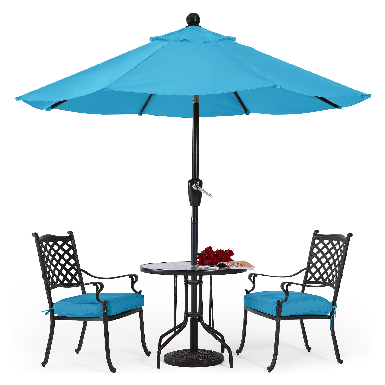 blue patio table umbrella ABCCANOPY Outdoor Waterproof Table 8 Ribs Umbrella with Crank 10FT / Navy Blue
