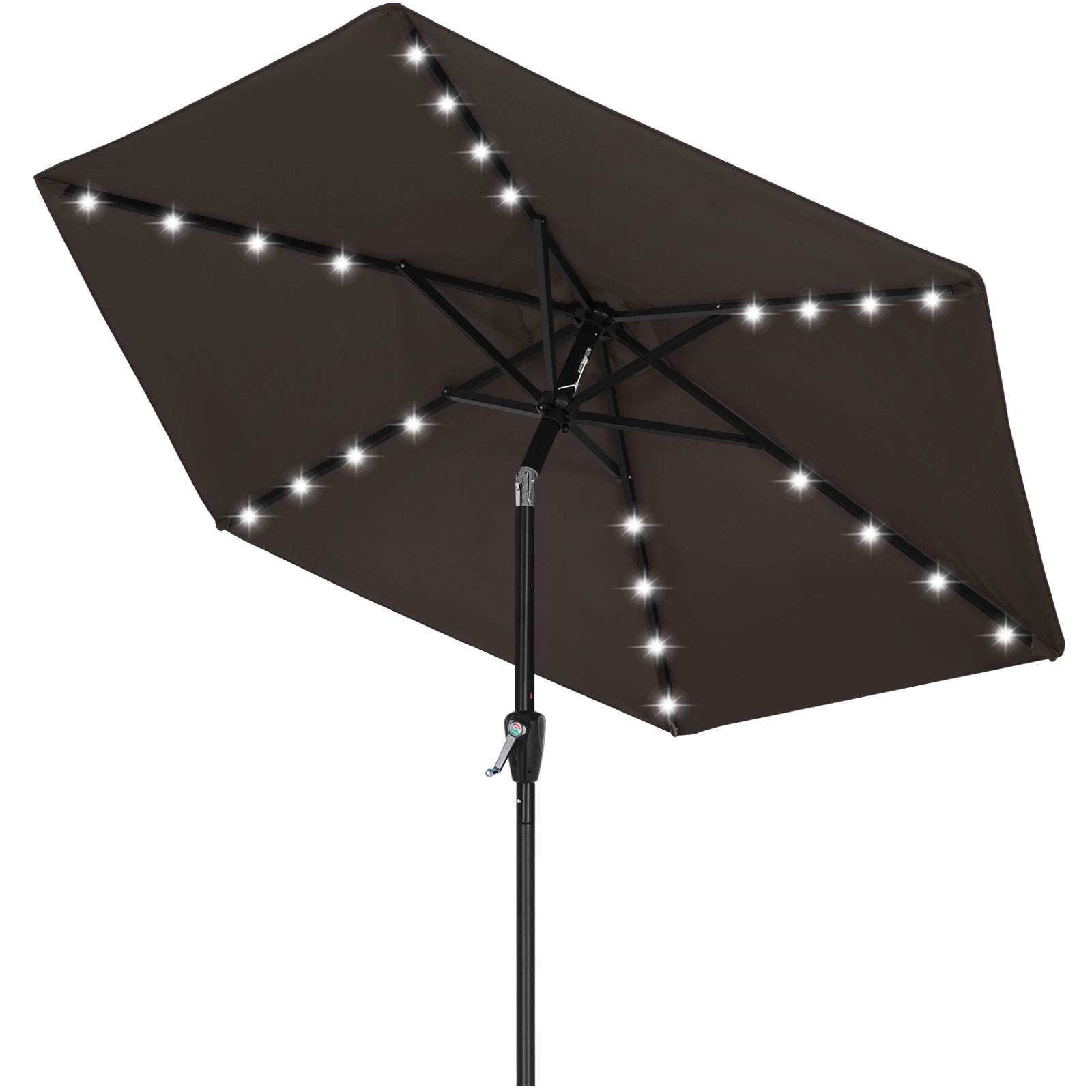 black patio umbrella with lights 11X11 FT Square Cantilever Outdoor Solar Base Included | Modern Contemporary Solid Pattern Color The umbrella is equipped with 52 LED bulbs and a central light Solar LED Outdoor Lighting |