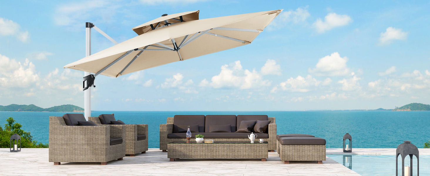 abo gear patio umbrella ABBLE 9 Ft Pattern Outdoor with Tilt and Crank, Weather Resistant, UV Protective Umbrella, Durable, 8 Sturdy Steel Ribs, Market Outdoor Table Umbrella use crank lift system and elegant color make it an ideal addition to any outdoor space ABCCANOPY 9FT Patio Umbrella Outdoor
