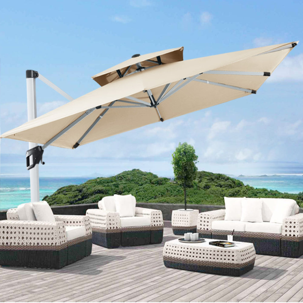 abc canopy patio umbrella ABCCANOPY Cantilever Patio Umbrella Double Top with 360° Rotation Beige / 10FT
