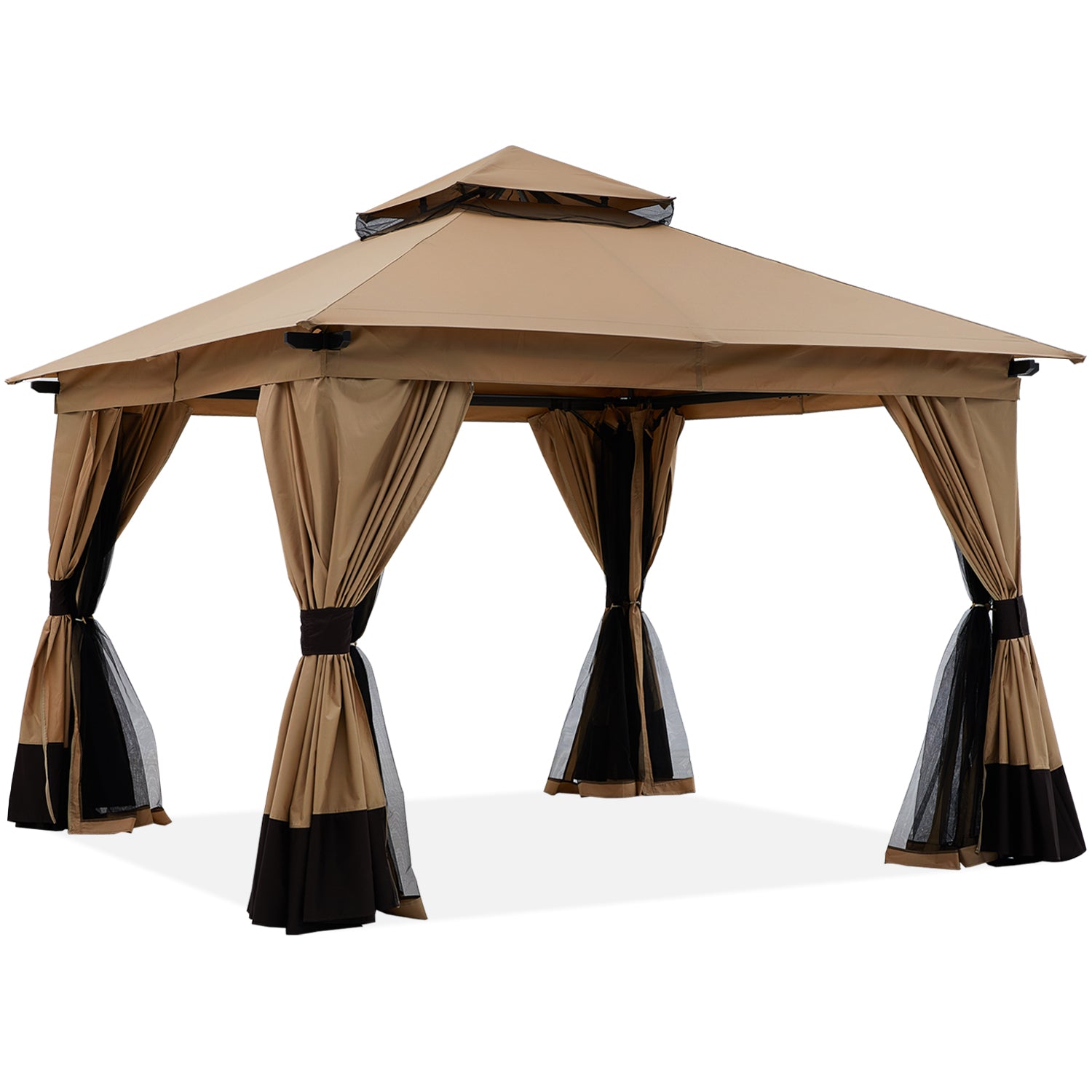 Outdoor Double Roof Soft 10x10 Patio Gazebo With Mesh Wall
