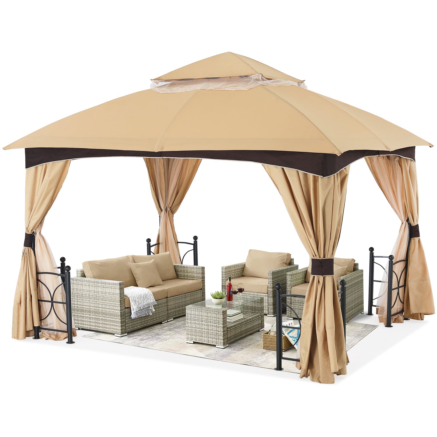 ABCCANOPY Outdoor Patio Gazebo with Stable Metal Frame and Netting Walls 10x12