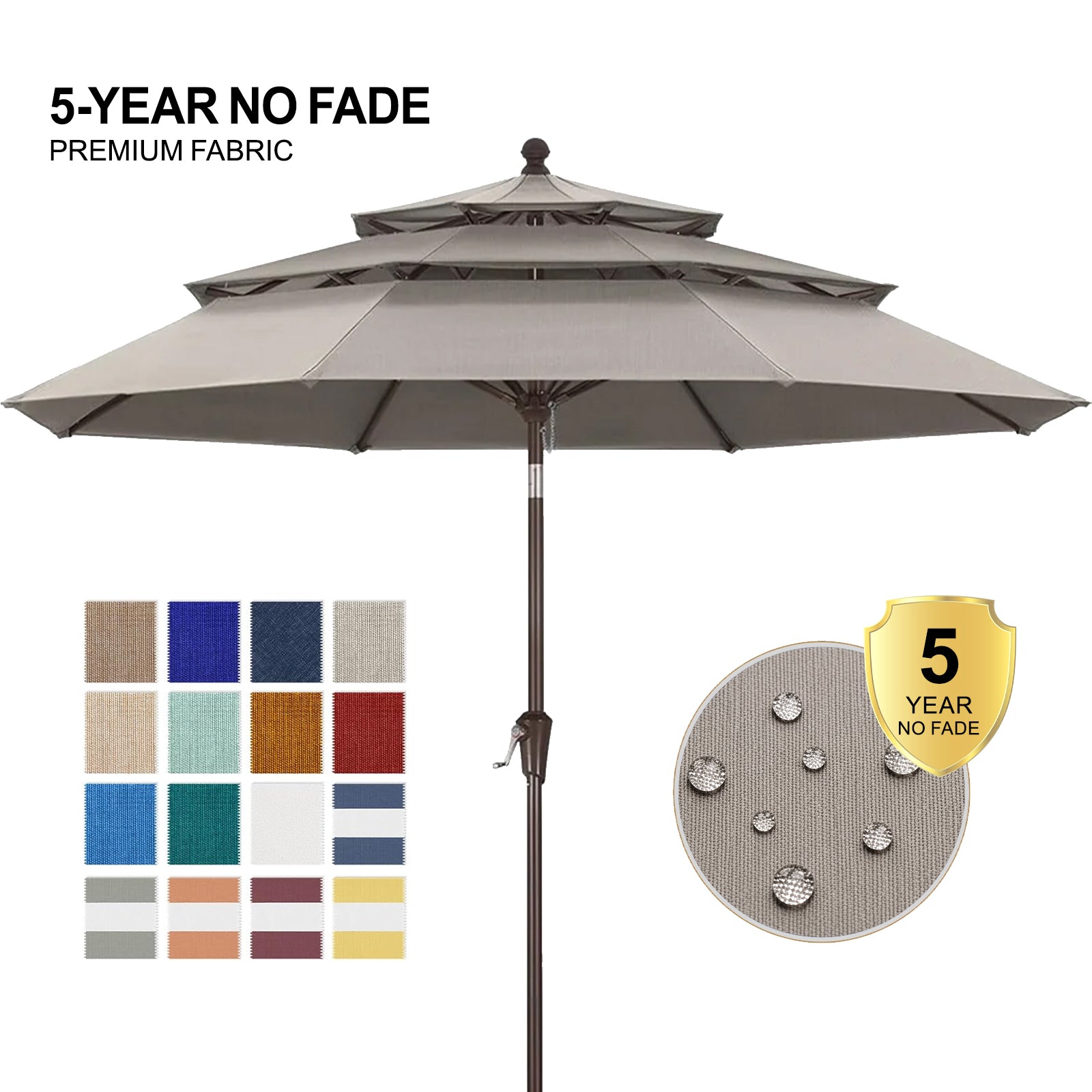 ABCCANOPY 9FT 3 Tiers Patio Umbrella 8 Ribs OLEFIN 5-Year No Fading