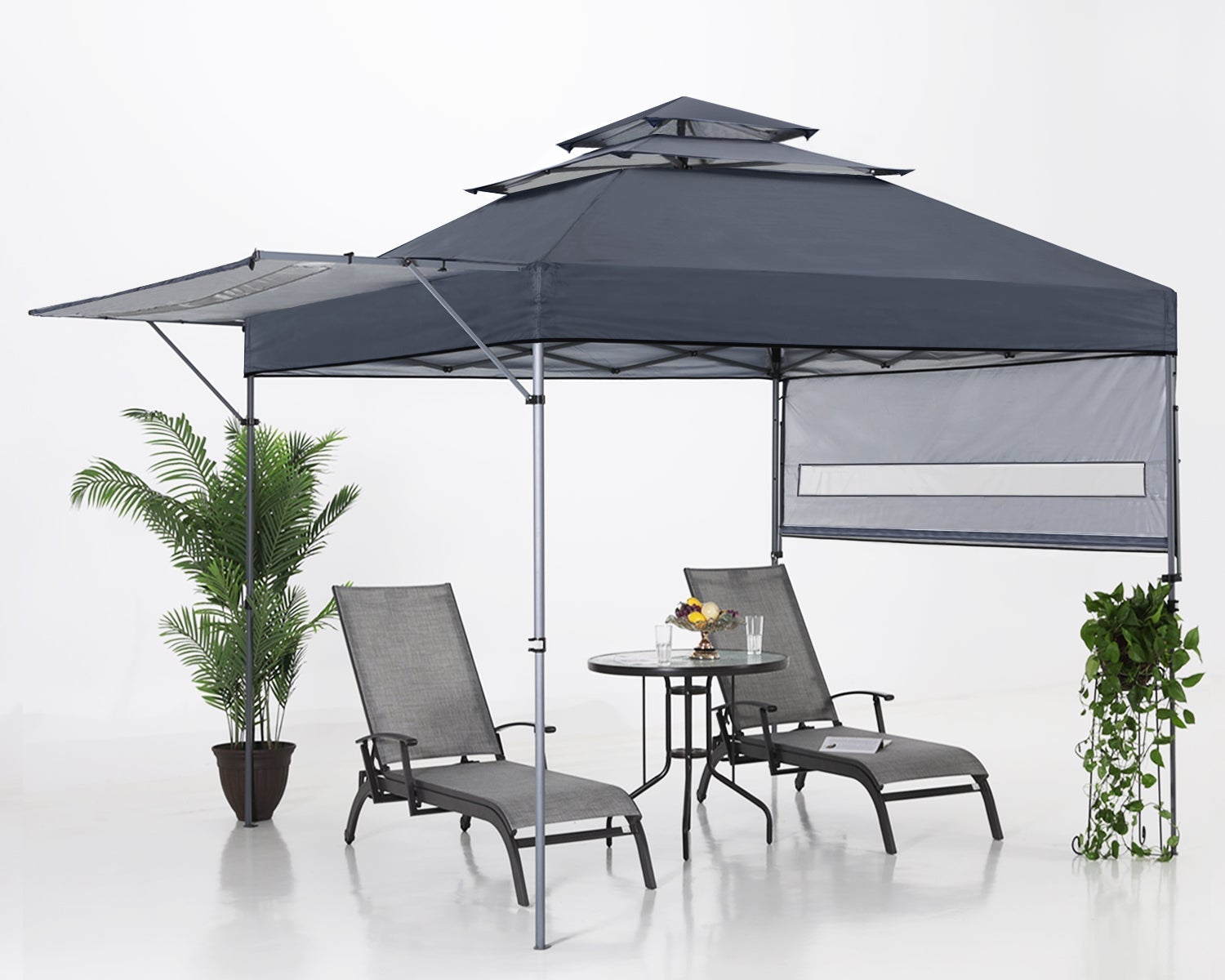3-Tier Instant 10x17 Canopy with Adjustable Dual Half Awnings