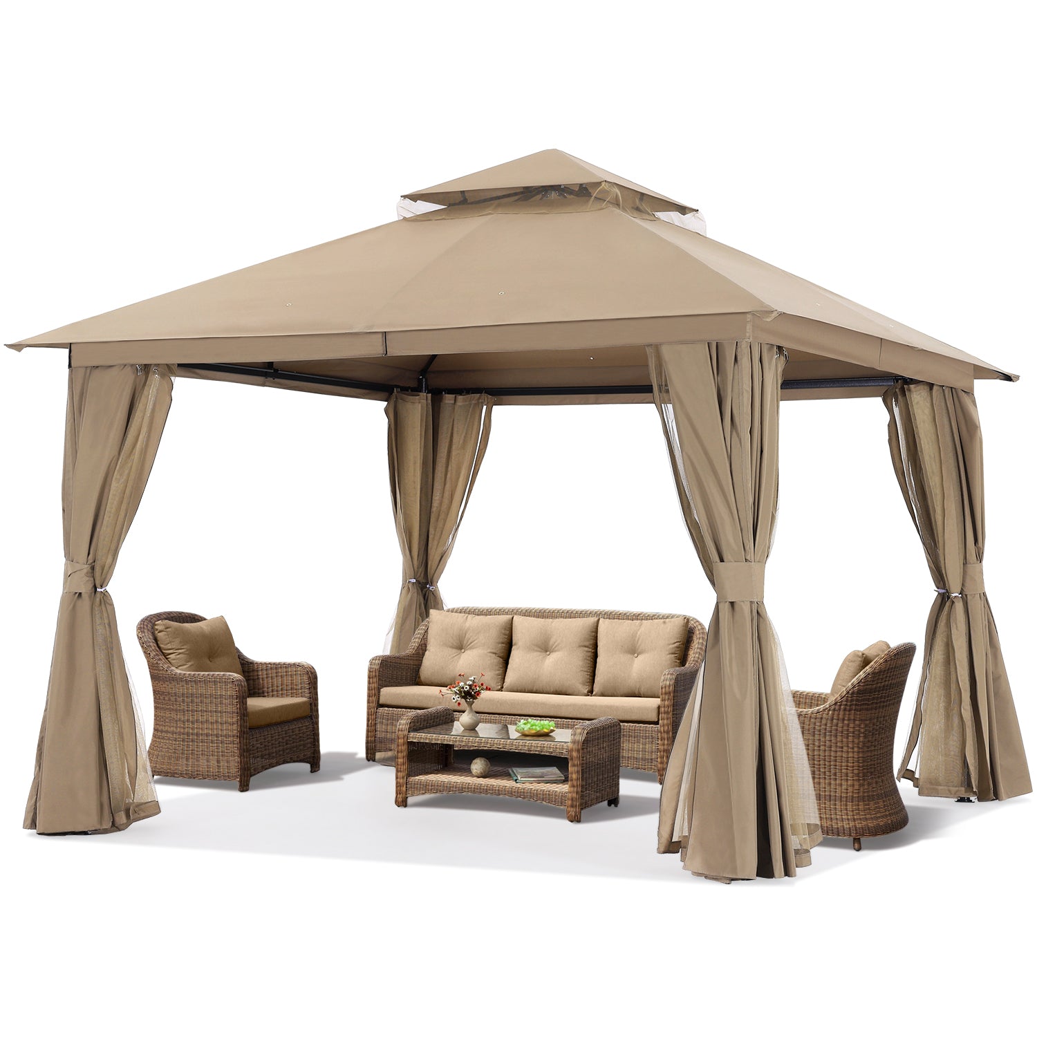 ABCCANOPY Outdoor Patio Gazebo with Mosquito Netting & Curtain 9x9, 11x11