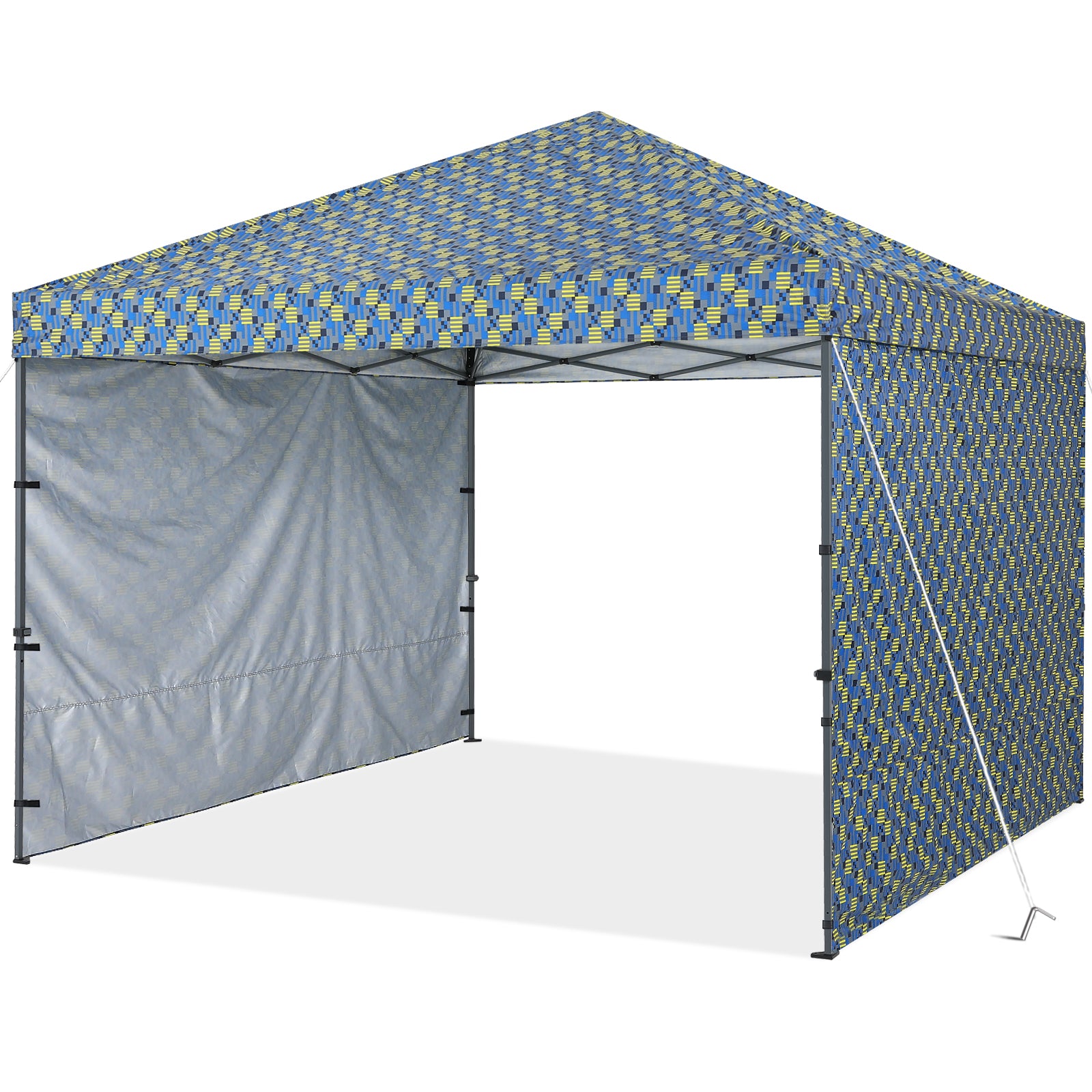10x10FT Outdoor Easy Pop up Canopy Tent With Graphic Print(2 Sun Walls)