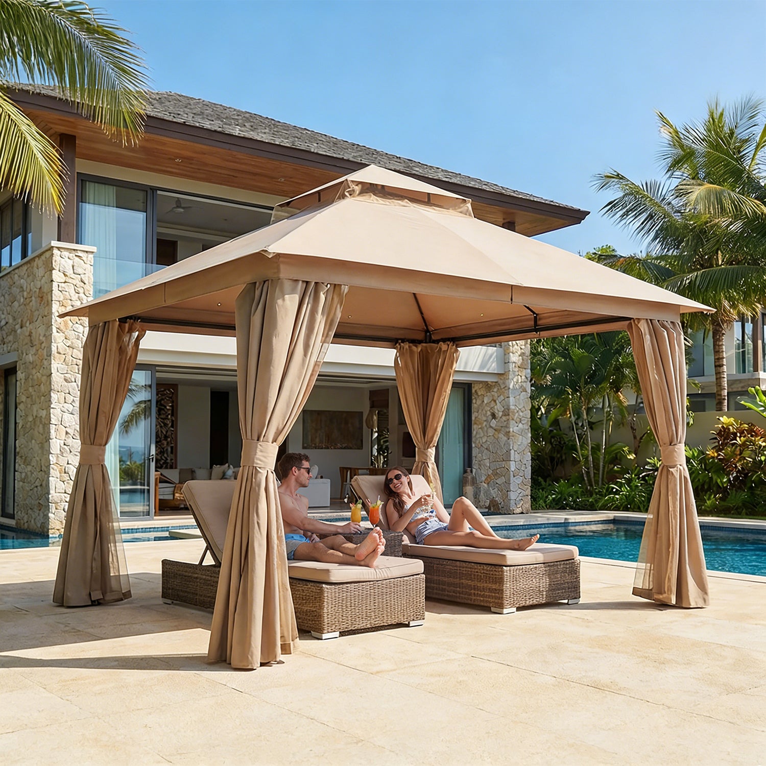 ABCCANOPY Outdoor Patio Gazebo with Mosquito Netting & Curtain 9x9, 11x11