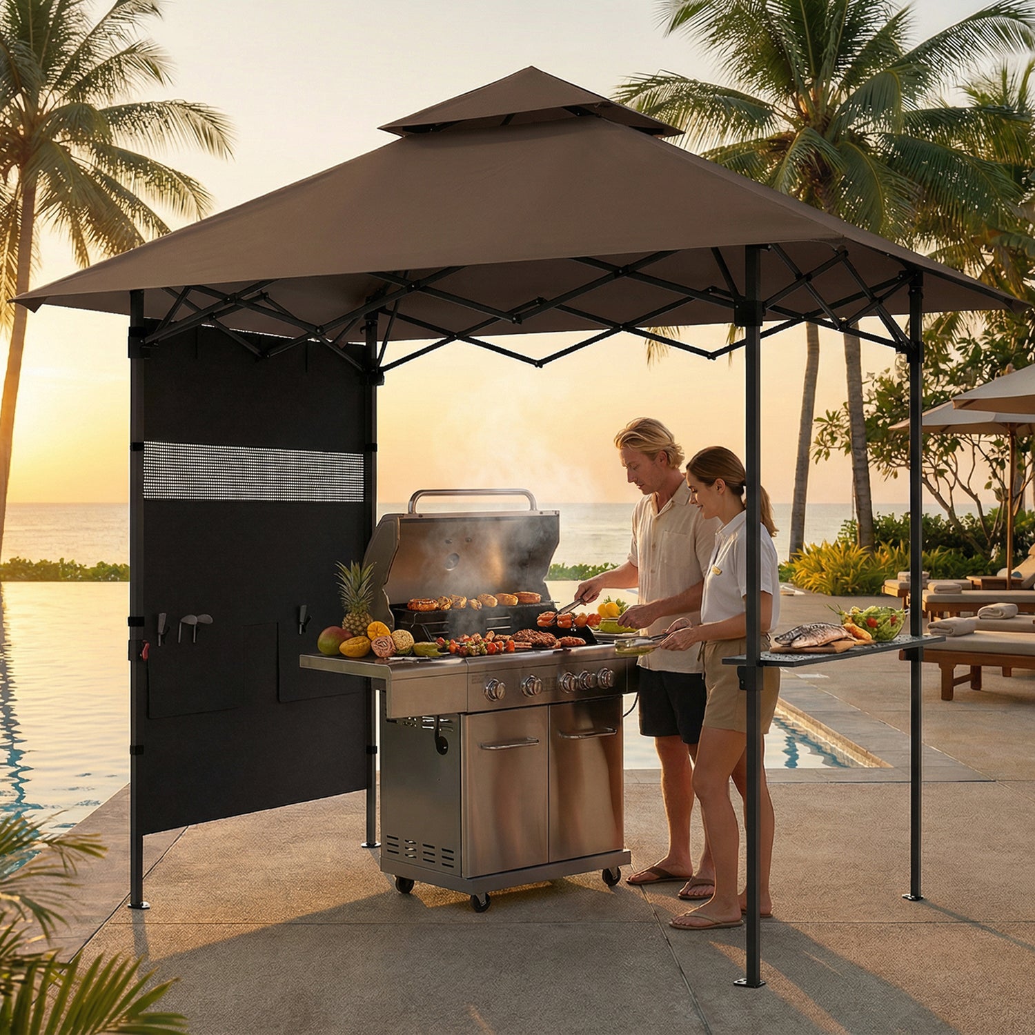 barbecue tent ABCCANOPY Outdoor 8x5 Grill Gazebo Shelter for BBQ with LED Light Brown