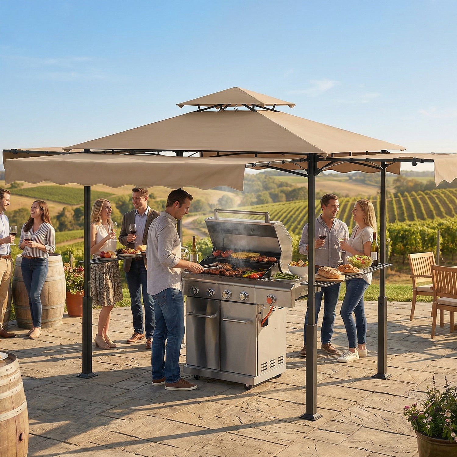 ABCCANOPY 8x5 Outdoor Grill Gazebo with Extra Awning BBQ Gazebo with LED Lights