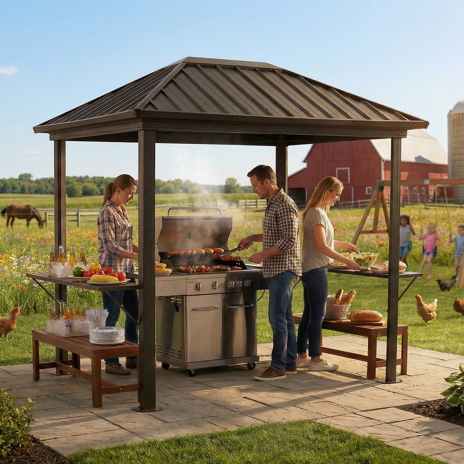 ABCCANOPY 6x8 Hardtop Grill Gazebo Outdoor Permanent BBQ Gazebo