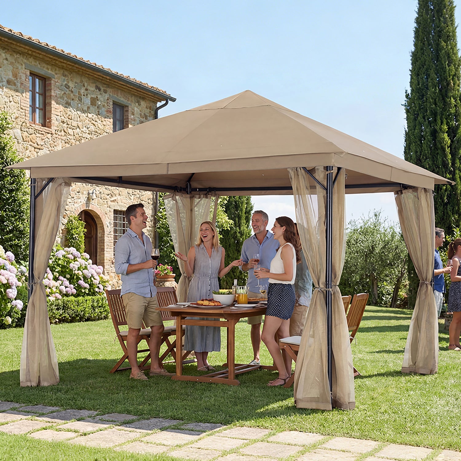 ABCCANOPY Outdoor Patio Gazebo 11x11 Single Roof with Mosquito Netting