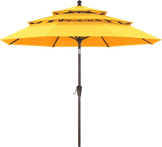 ABCCANOPY 9FT 3 Tiers Patio Umbrella 8 Ribs OLEFIN 5-Year No Fading Black & Gray Stripe