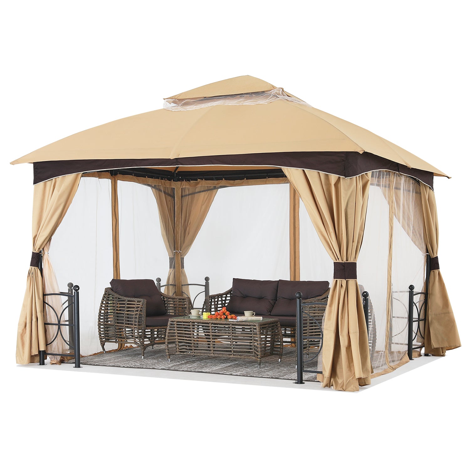 ABCCANOPY Outdoor Patio Gazebo with Stable Metal Frame and Netting Walls 10x12