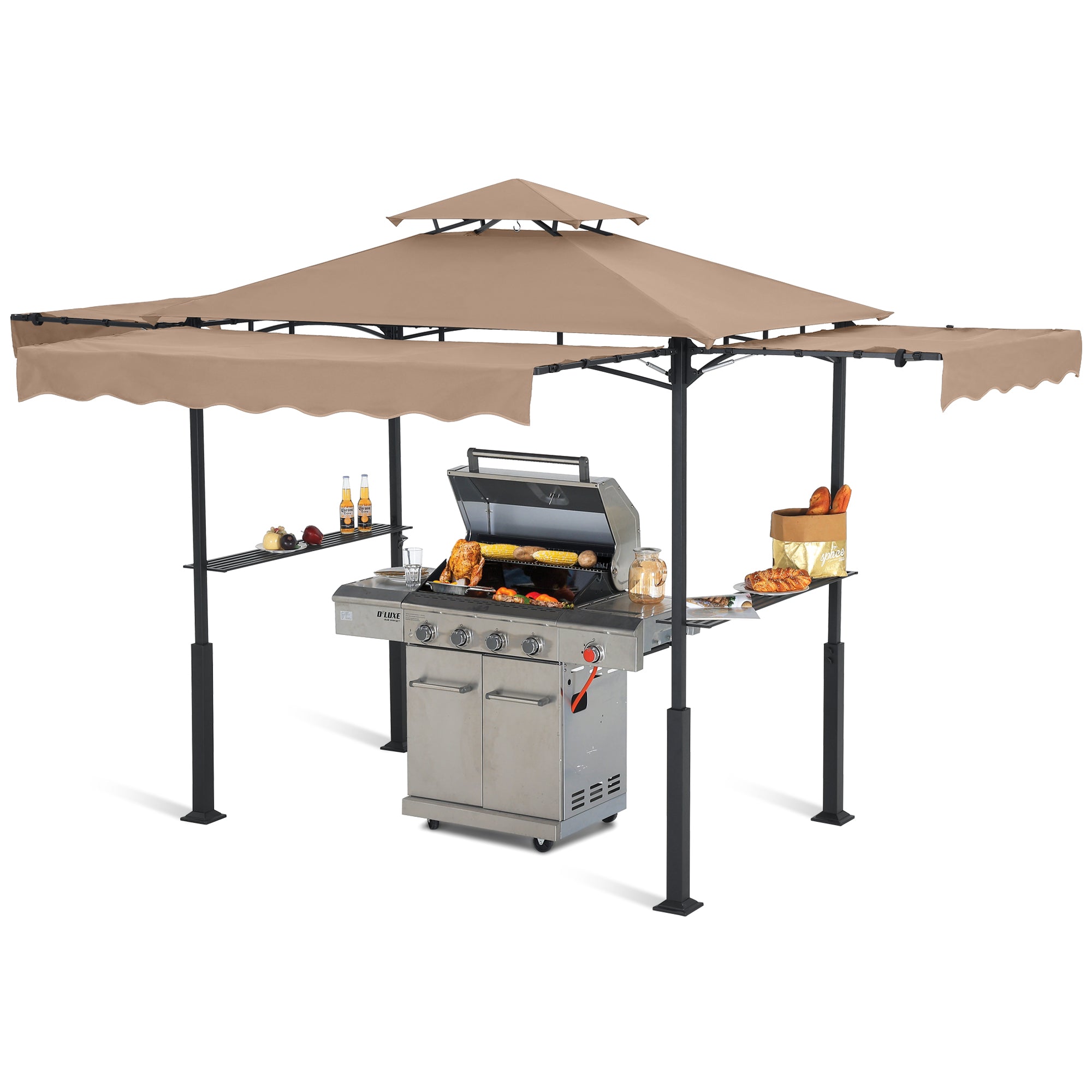 ABCCANOPY 8x5 Outdoor Grill Gazebo with Extra Awning BBQ Gazebo with LED Lights