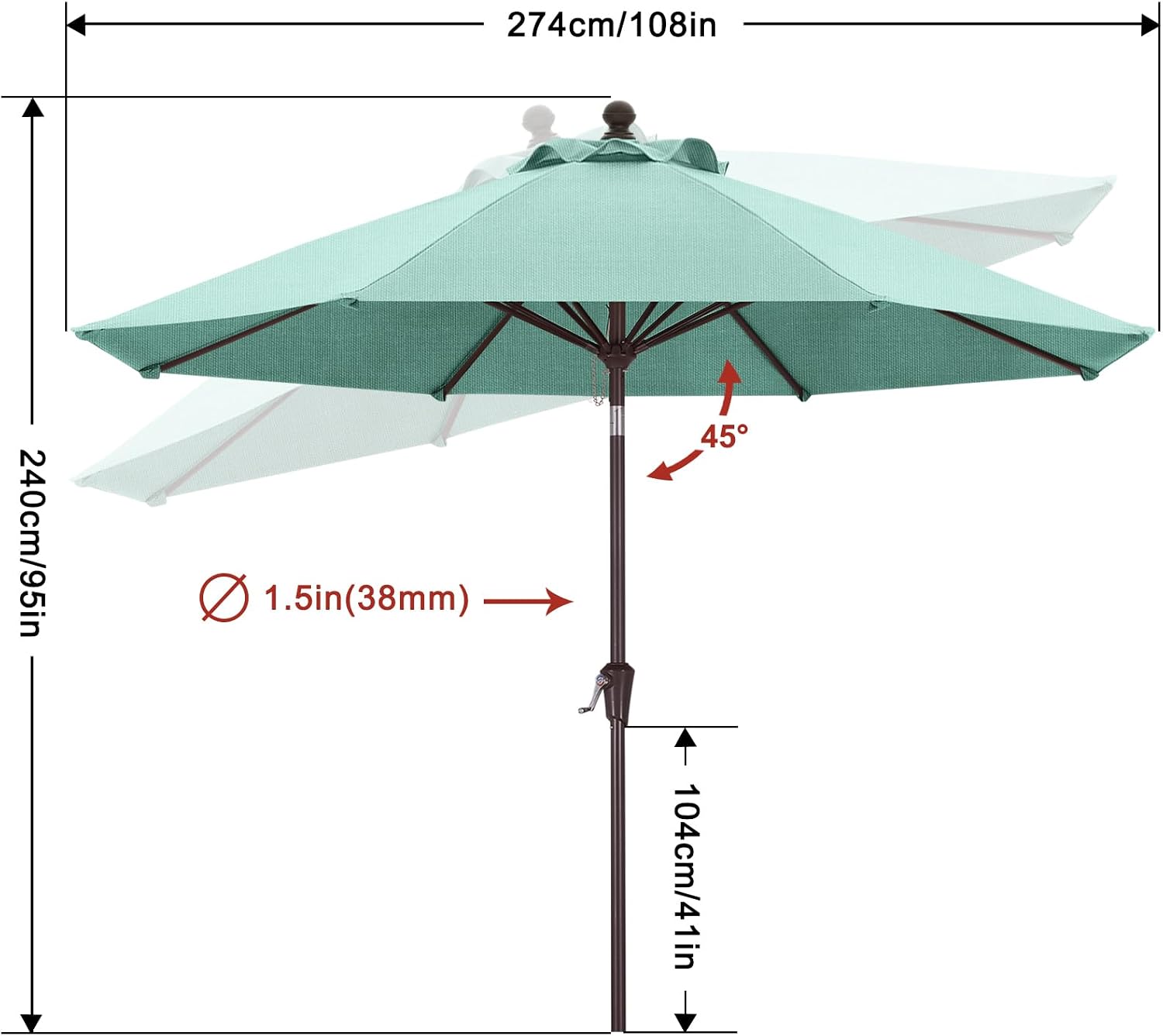 9FT Patio Umbrella Outdoor Table Umbrella 8 Ribs OLEFIN 5-Year No Fading