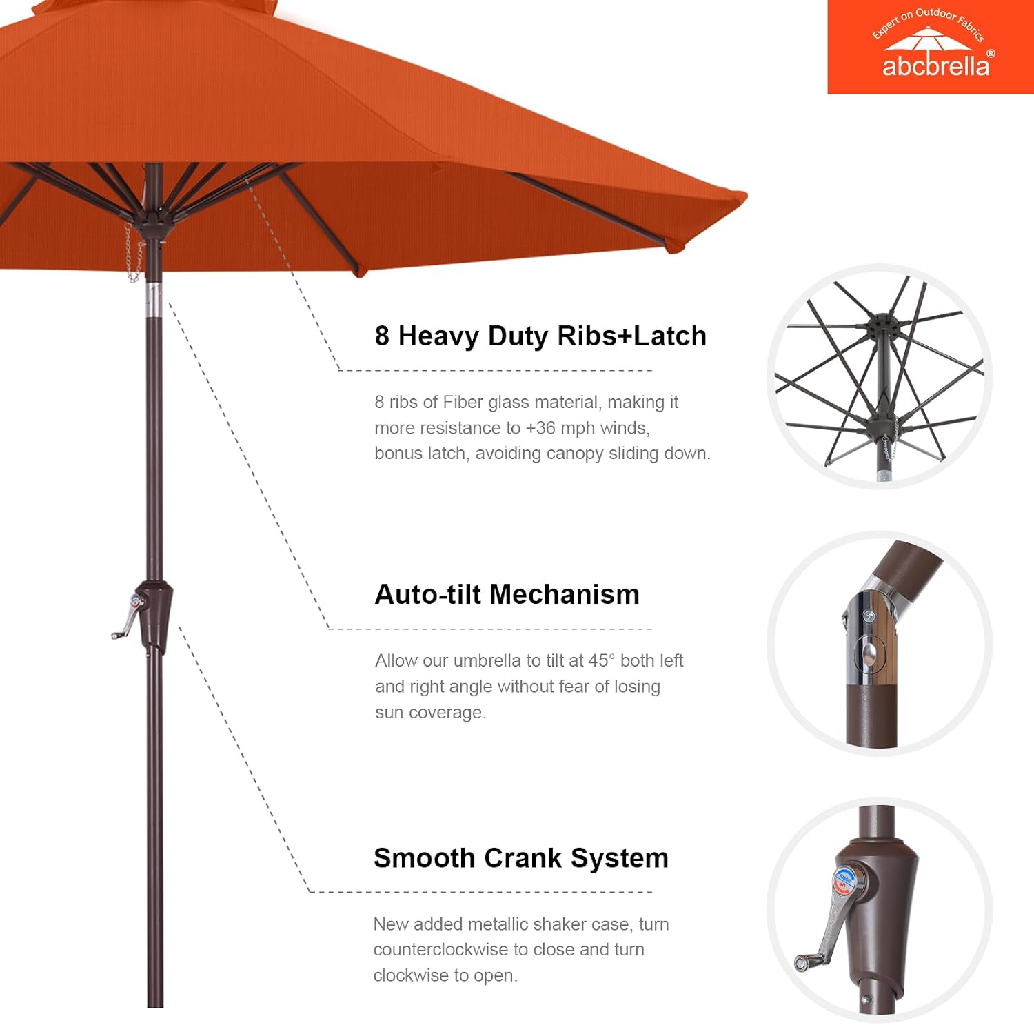9FT Patio Umbrella Outdoor Table Umbrella 8 Ribs OLEFIN 5-Year No Fading