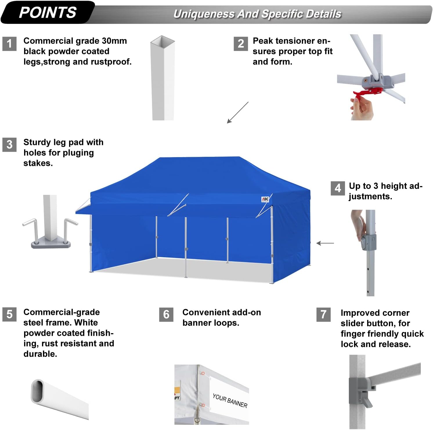 ABCCANOPY S1 Nova Base® - Lite Commercial Pop Up Canopy Tent with Awning 10x10/10x20
