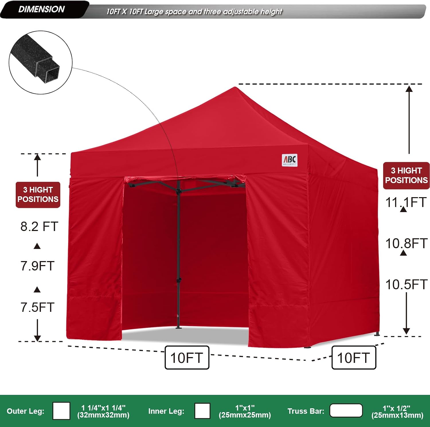 ABCCANOPY S1 Nova Base® - Lite Commercial Pop Up Canopy Tent with Sidewalls 4-Pack