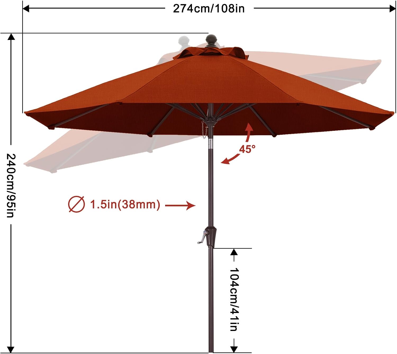 9FT Patio Umbrella Outdoor Table Umbrella 8 Ribs OLEFIN 5-Year No Fading