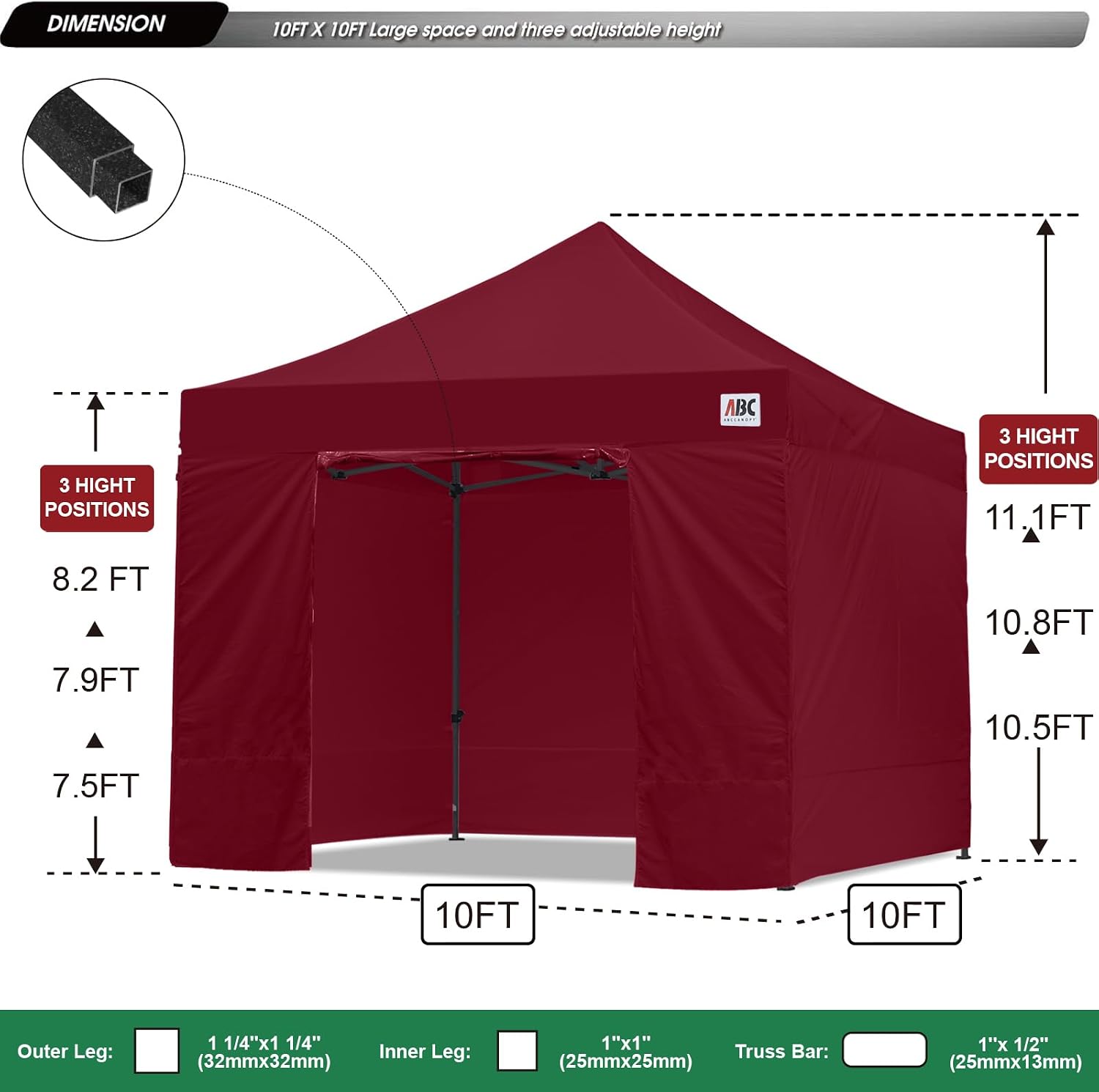 ABCCANOPY S1 Nova Base® - Lite Commercial Pop Up Canopy Tent with Sidewalls 4-Pack
