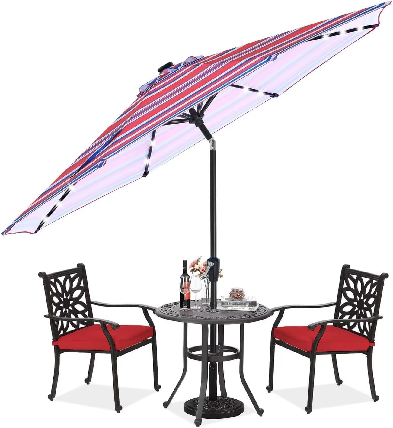 ABCCANOPY Outdoor Solar Patio Umbrella with 32 LED Lights 8 Ribs