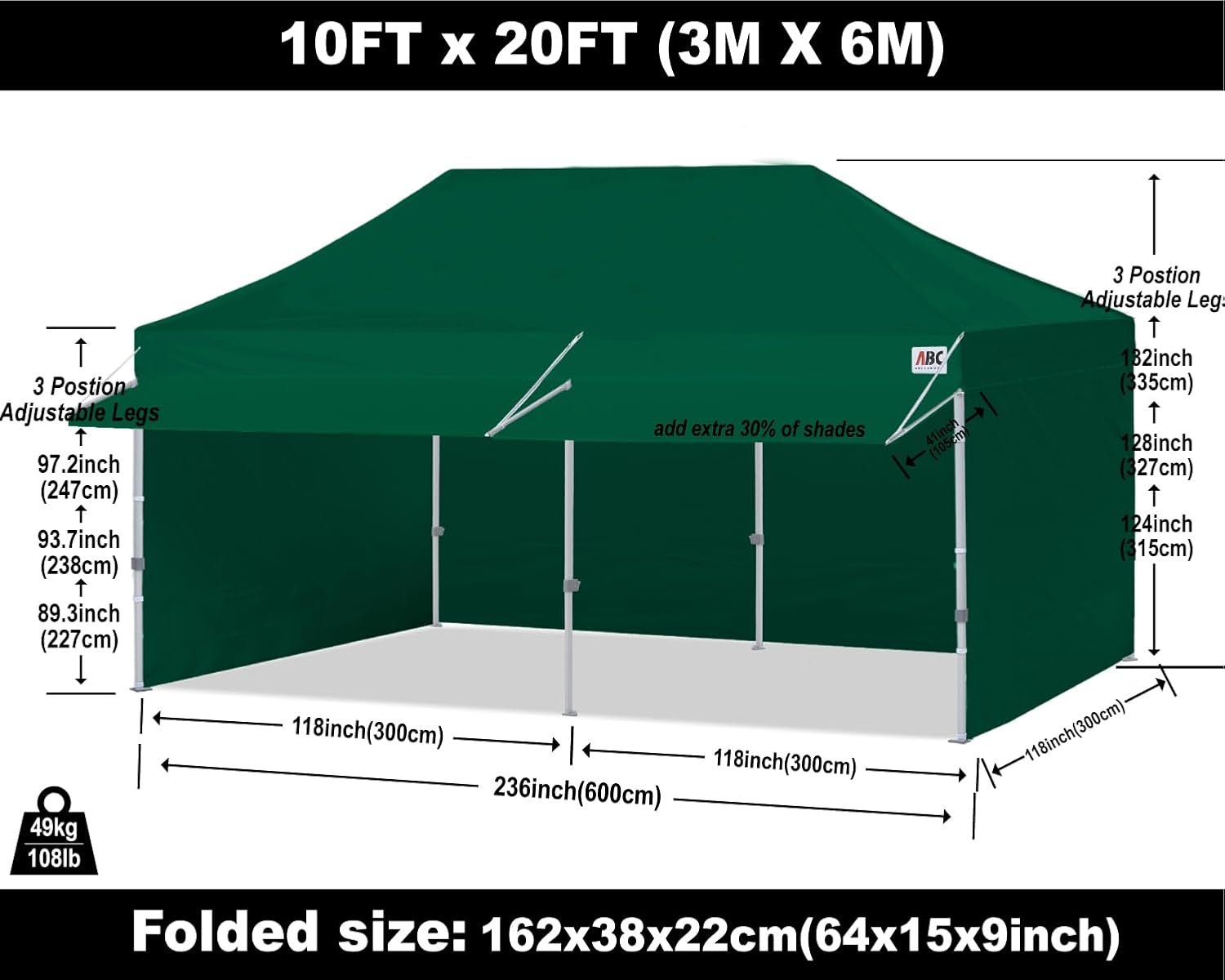 ABCCANOPY S1 Nova Base® - Lite Commercial Pop Up Canopy Tent with Awning 10x10/10x20