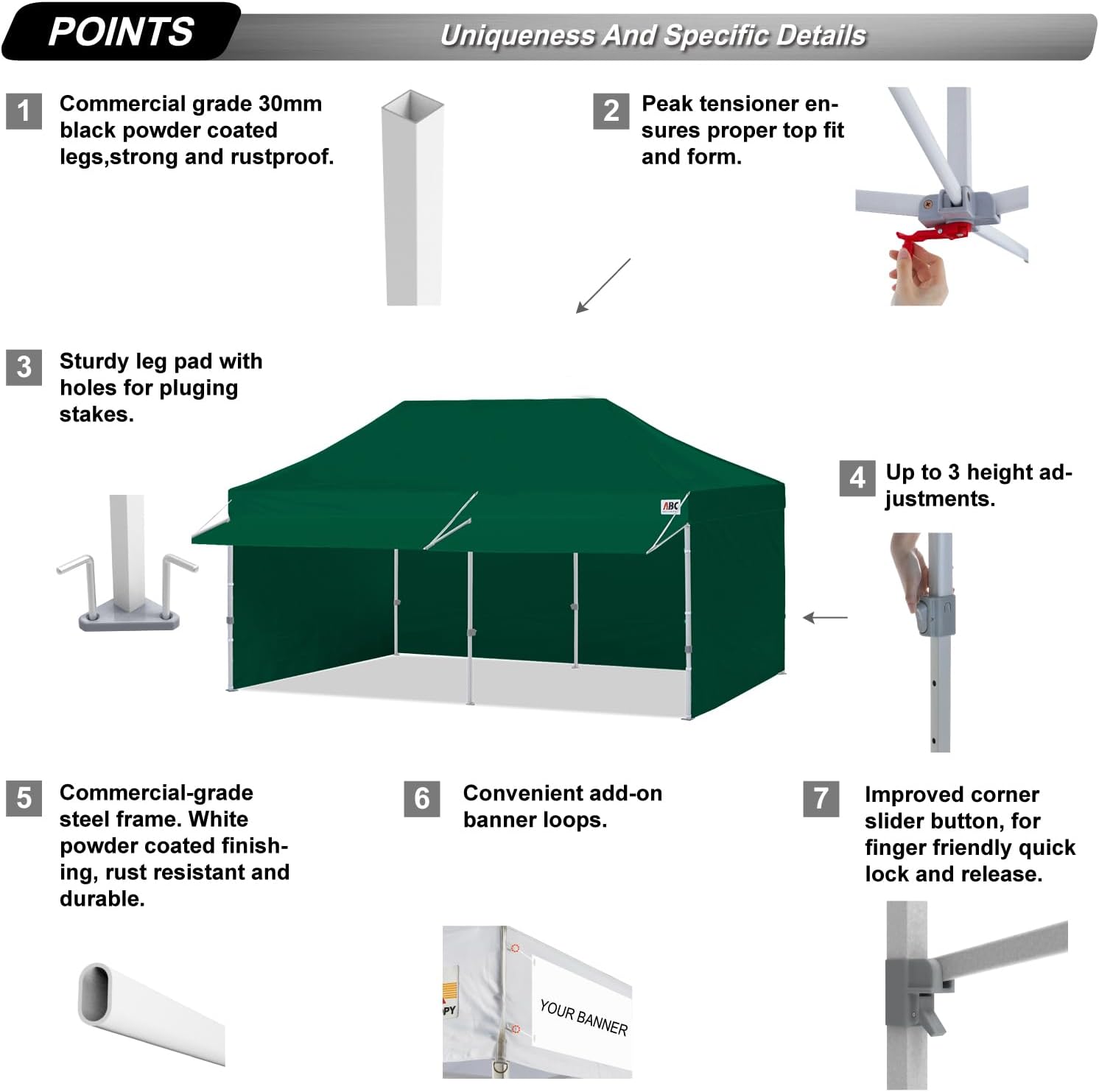 ABCCANOPY S1 Nova Base® - Lite Commercial Pop Up Canopy Tent with Awning 10x10/10x20