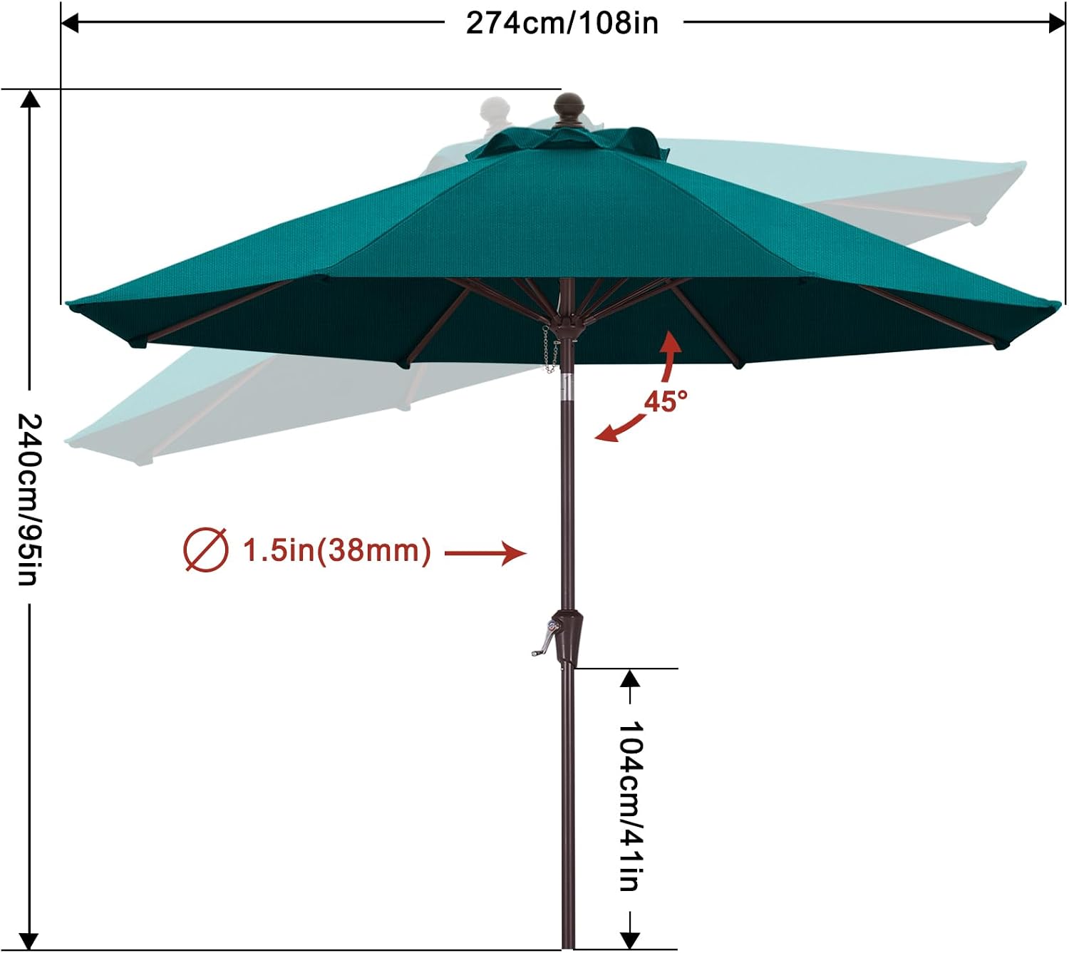 9FT Patio Umbrella Outdoor Table Umbrella 8 Ribs OLEFIN 5-Year No Fading