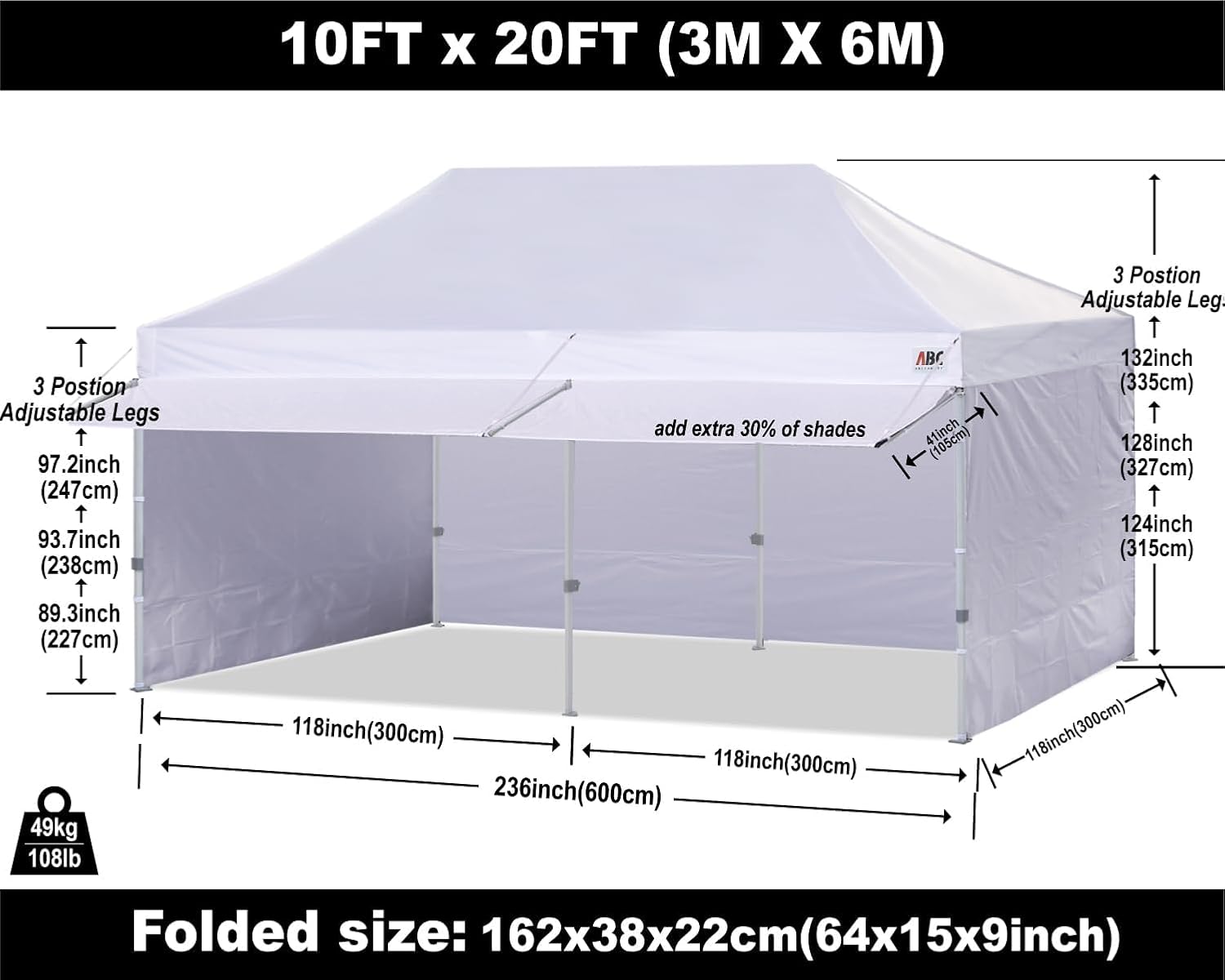 ABCCANOPY S1 Nova Base® - Lite Commercial Pop Up Canopy Tent with Awning 10x10/10x20