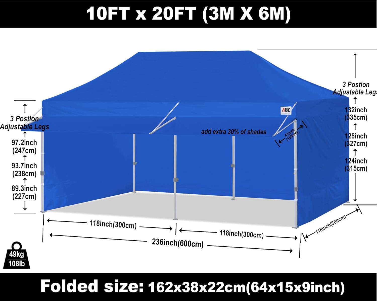 ABCCANOPY S1 Nova Base® - Lite Commercial Pop Up Canopy Tent with Awning 10x10/10x20