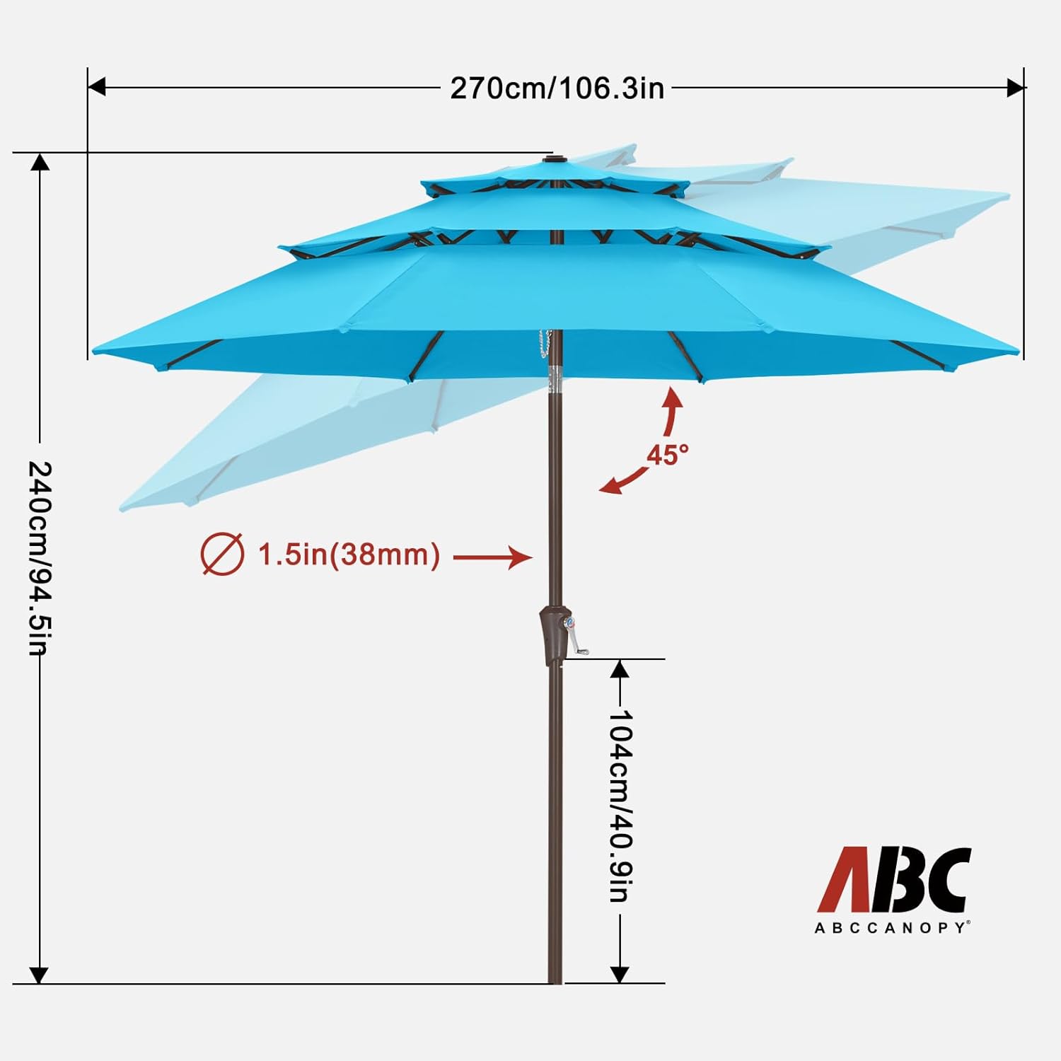 ABCCANOPY 9FT 3 Tiers Market Umbrella Outdoor Table Umbrella
