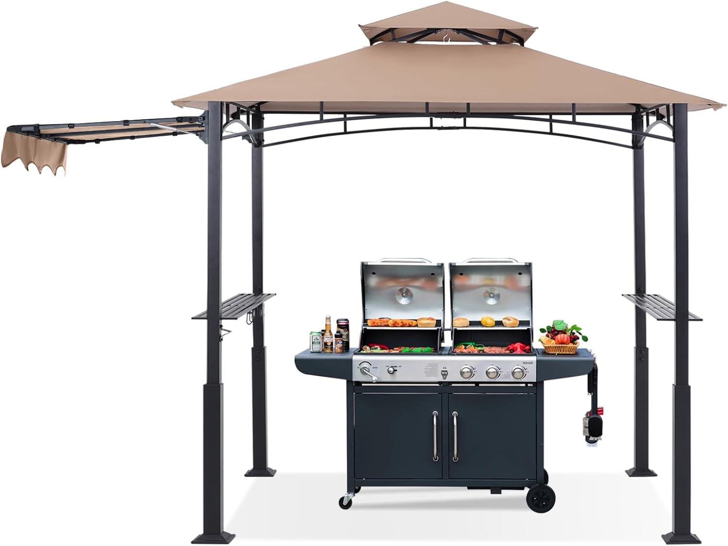 ABCCANOPY 5x8 Outdoor Grill Gazebo with Extra Awning BBQ Canopy with LED Lights