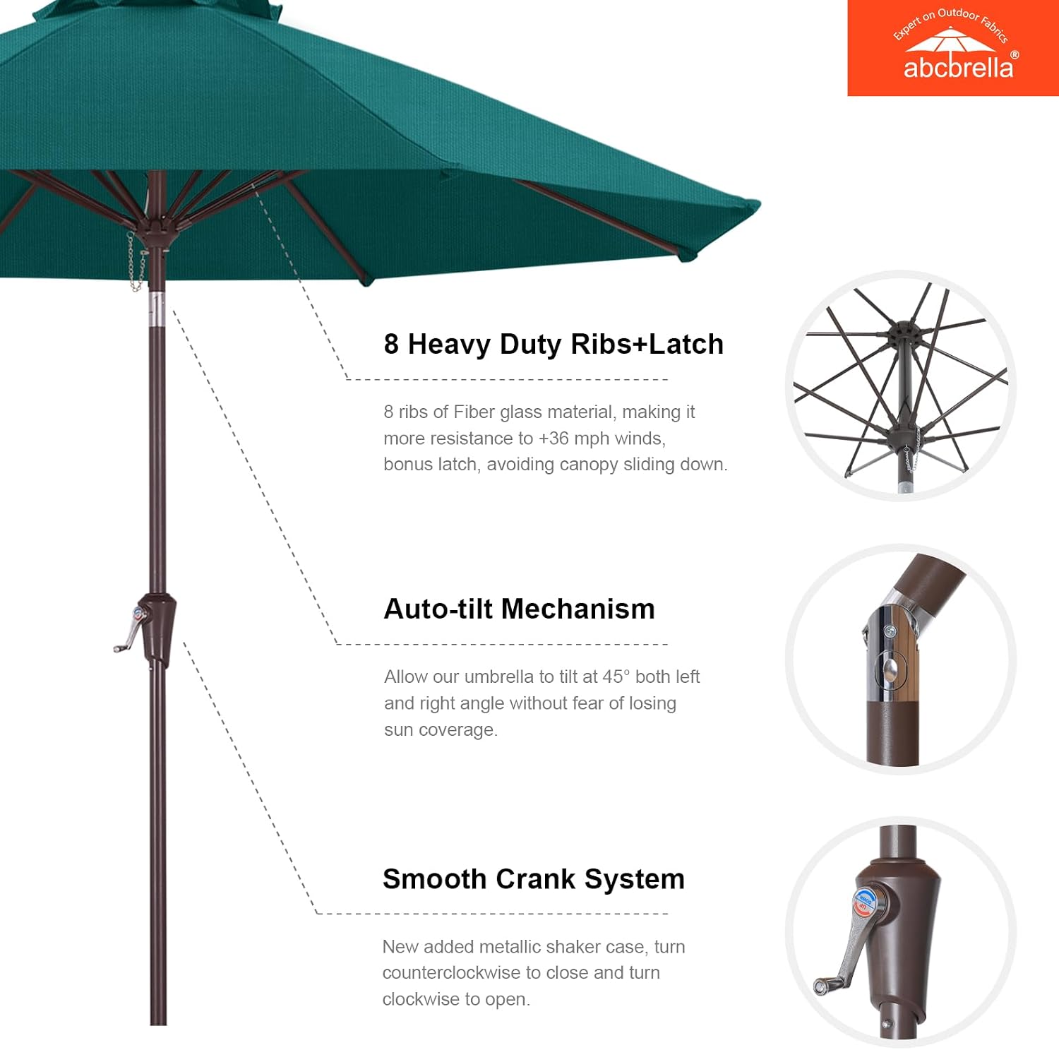 9FT Patio Umbrella Outdoor Table Umbrella 8 Ribs OLEFIN 5-Year No Fading