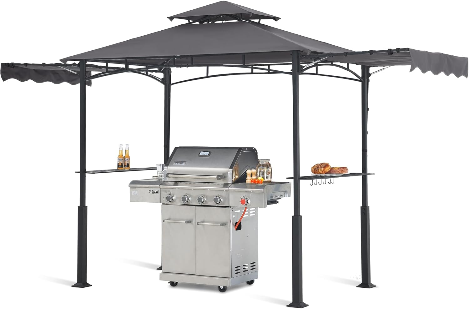 ABCCANOPY 8x5 Outdoor Grill Gazebo with Extra Awning BBQ Canopy with LED Lights