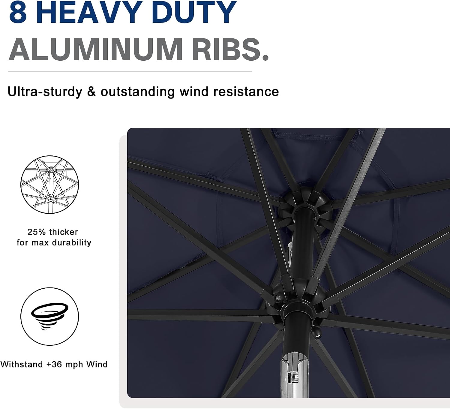 Outdoor Solar Patio Umbrella with 32 LED Lights 8 Ribs