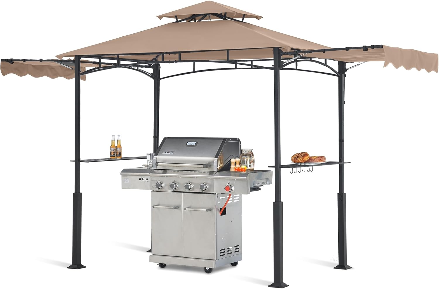 ABCCANOPY 8x5 Outdoor Grill Gazebo with Extra Awning BBQ Canopy with LED Lights